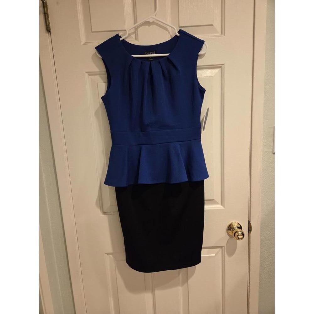 NWT size 8 - En Focus Studio Blue & Black Peplum Dress